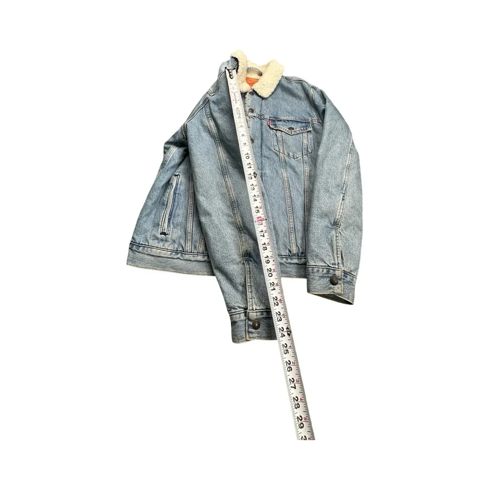 Levi's Trucker Jacket Mens M Light Blue Sherpa Lined Denim Type 3 Button Up Coat - Picture 5 of 12